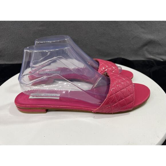 Steve Madden Finally Flat Sandals Hot Pink Leather Slip On Slide Women Size 10 - Picture 5 of 14